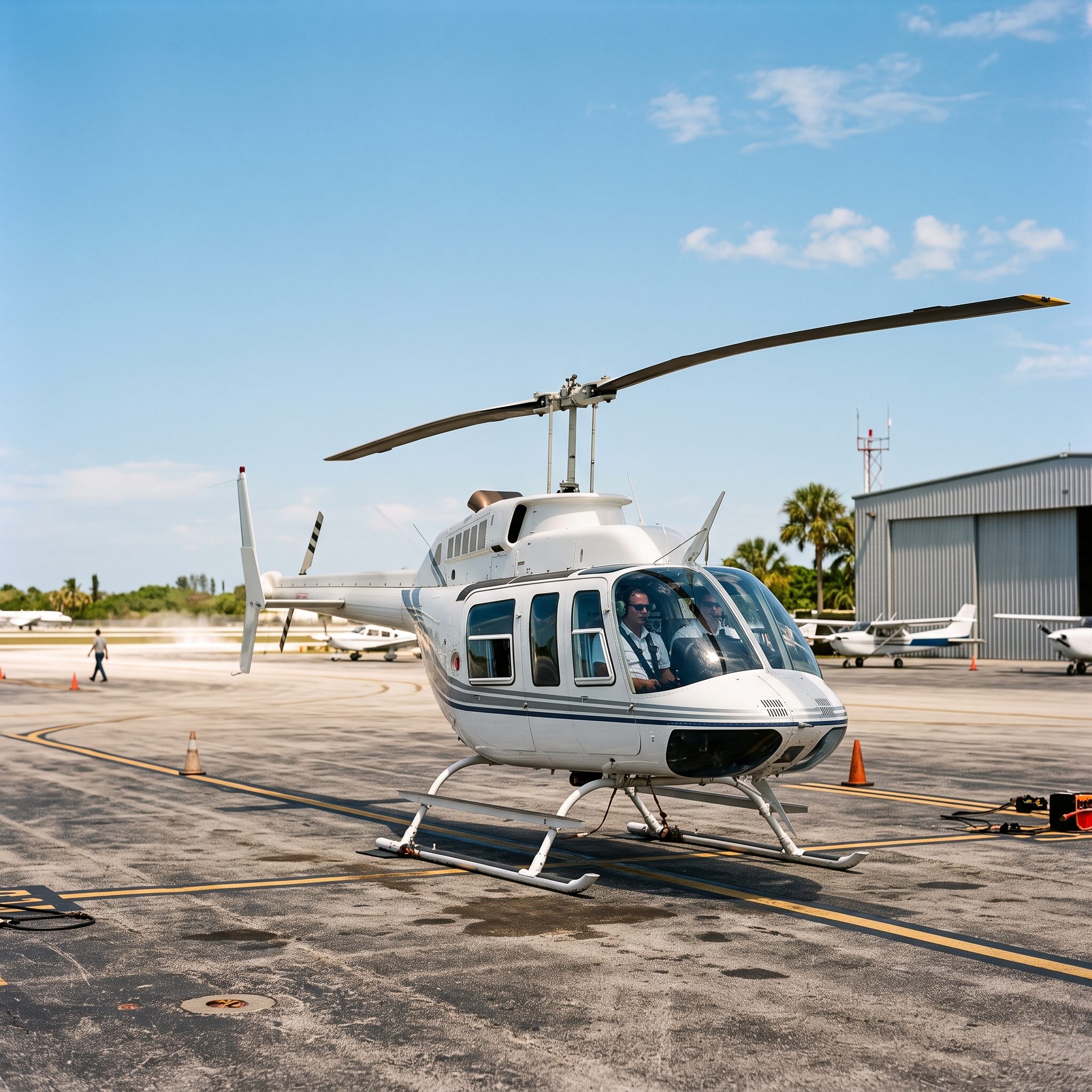 Helicopter landed on a grassy meadow